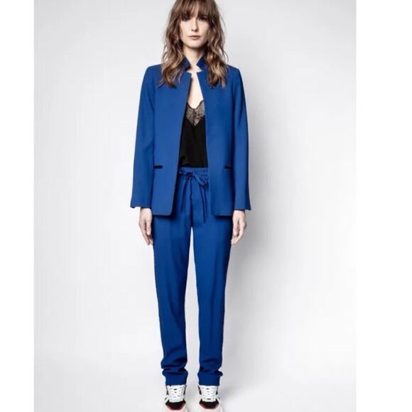 Zadig & Voltaire Parono Crepe Drawstring Trousers Cobalt Blue Size 36 Small - Picture 3 of 13